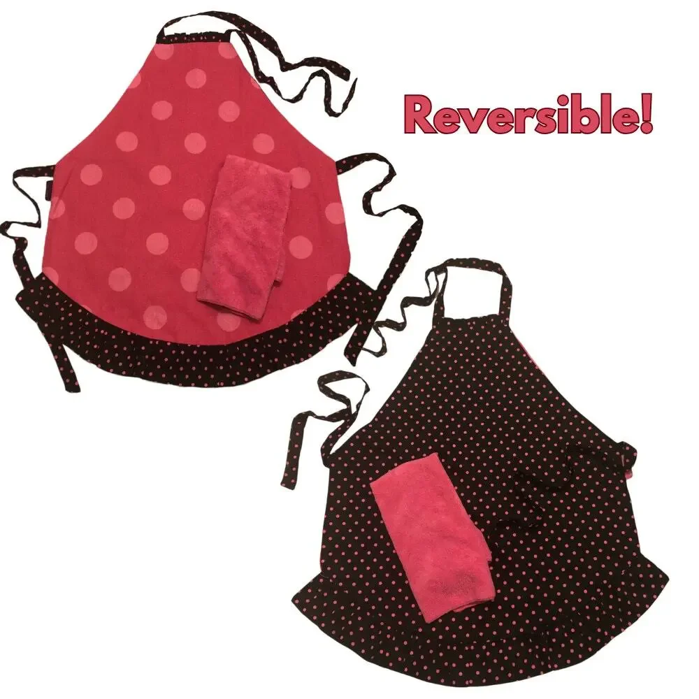 Handmade Reversible Polka Dot Apron w/Attachable Dishtowel